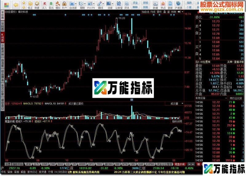 同花顺尾盘抄底源码附图 EA-万能指标公式