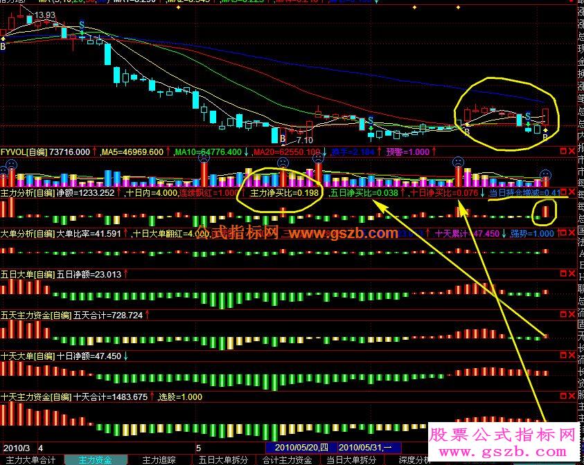成交量、主力大单、五日资金、十日资金源码