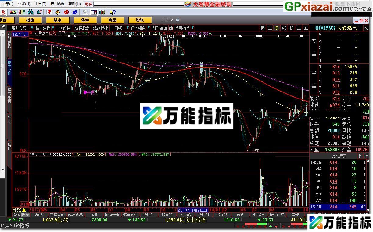 黑马王 主图抄底指标 大智慧指标 源码 贴图