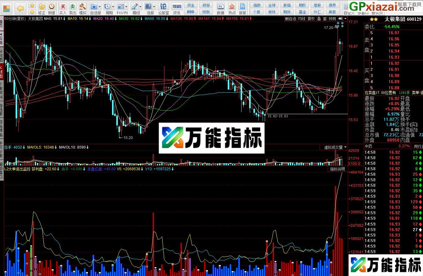 L2大单进出监控 同花顺副图指标 源码