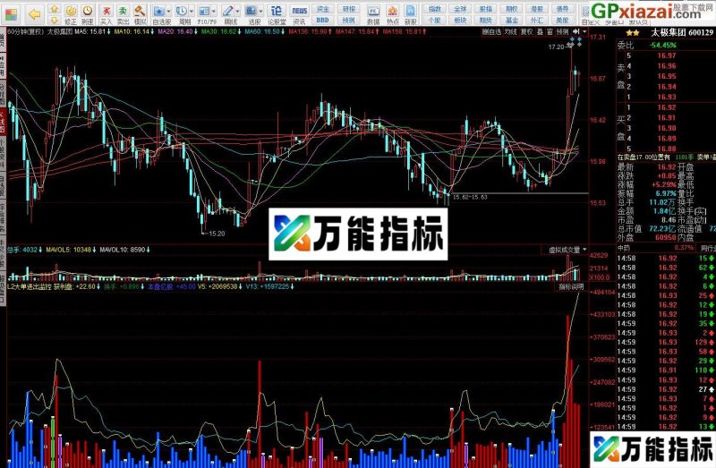红柱买股 兰柱观望 L2大单进出监控 同花顺副图指标 源码 贴图 EA-万能指标公式