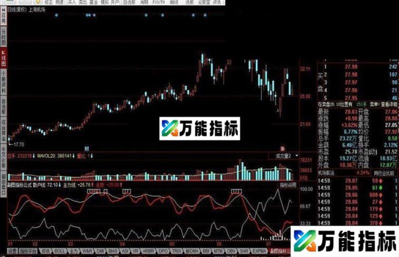 主力散户 红线-价位走势 黄线-主力线 白线-散户线 EA-万能指标公式